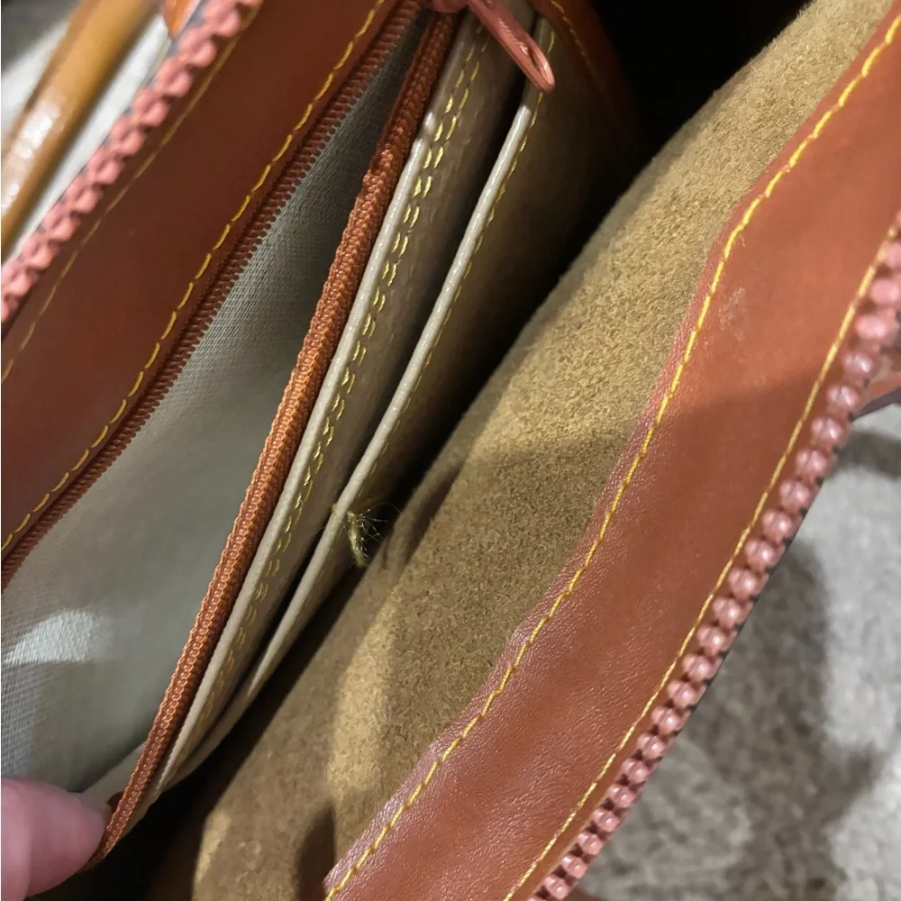 Dooney & Bourke Olive Green Pebbled Leather Satchel with Tan Trim